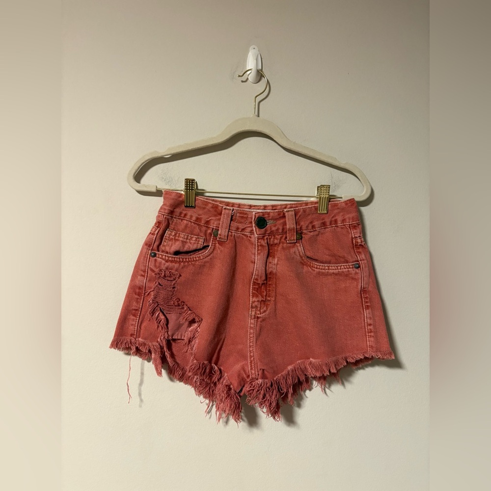 John John High Waisted Distressed Burnt Red Shorts Italian 34 (US 24)